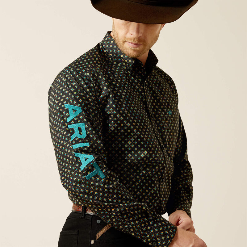ARIAT MENS TEAM PHILBERT CLASSIC FIT SHIRT - BLACK/TEAL