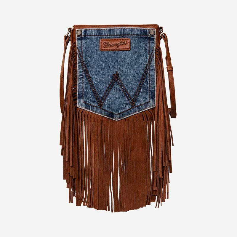 WRANGLER LEATHER FRINGE JEAN DEMIN POCKET CROSSBODY BAG