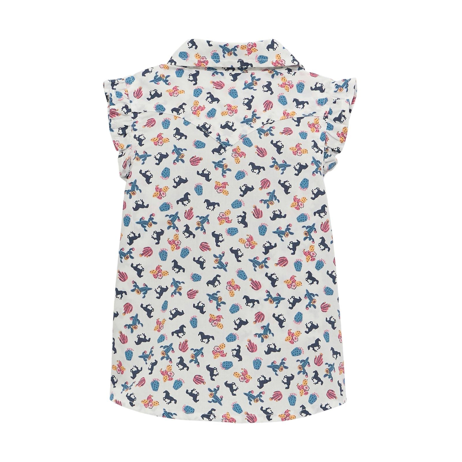 WRANGLER GIRLS SLEEVELESS RUFFLE WESTERN SHIRT - WHITE