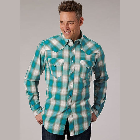 ROPER MENS OMBRE WINDPANE WESTERN SHIRT