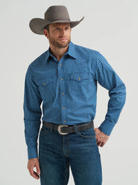 WRANGLER MENS 20X COMPETITION WESTERN SNAP SHIRT - BLUE MIXED PRINT