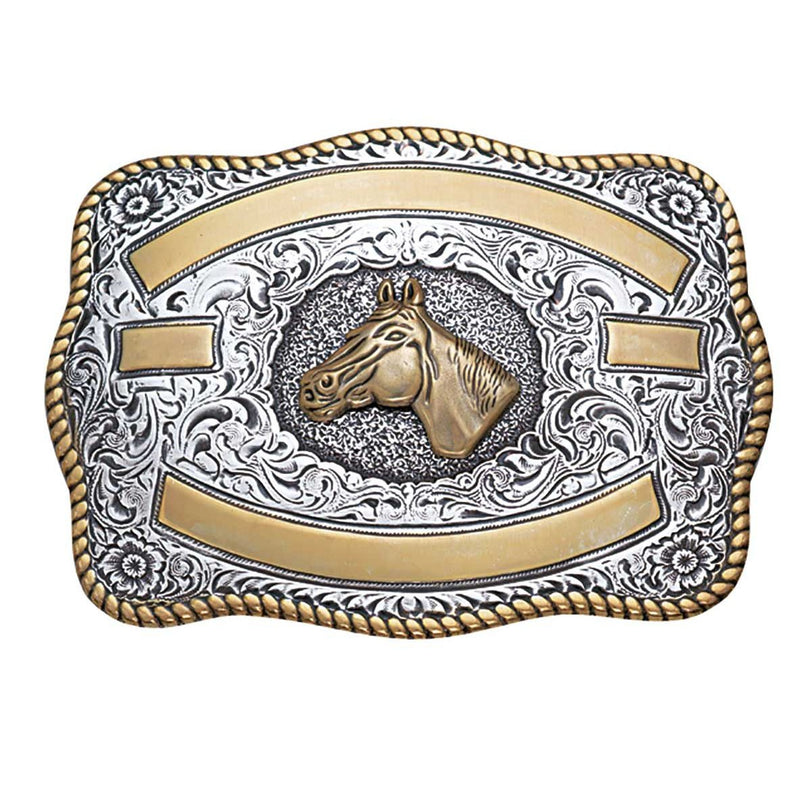OVAL ROPE EDGE SCROLL BUCKLE WITH LONGHORN MOTIF