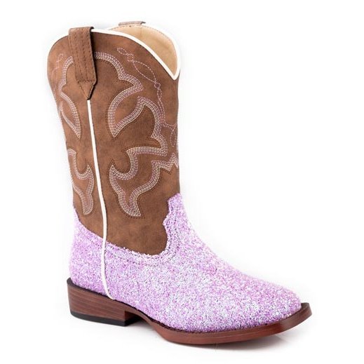 ROPER LITTLE KIDS SQUARE TOE BLING WESTERN BOOT- LAVENDER GLITTER