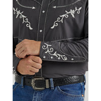 WRANGLER MENS RODEO BEN SNAP SHIRT IN EMBROIDERED GREY