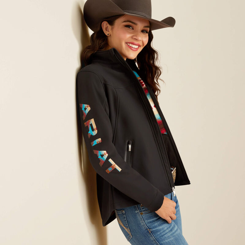 ARIAT WOMENS TEAM SOFTSHELL JACKET - BLACK/SERRANO SOUTHWEST PRINT