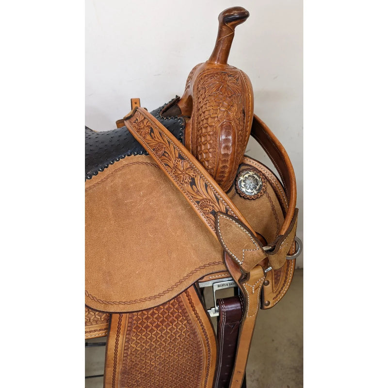 MARTIN CERVI  BARREL SADDLE 13.5 BLACK OSTRICH FULL SEAT BREAST COLLAR INCLUDED