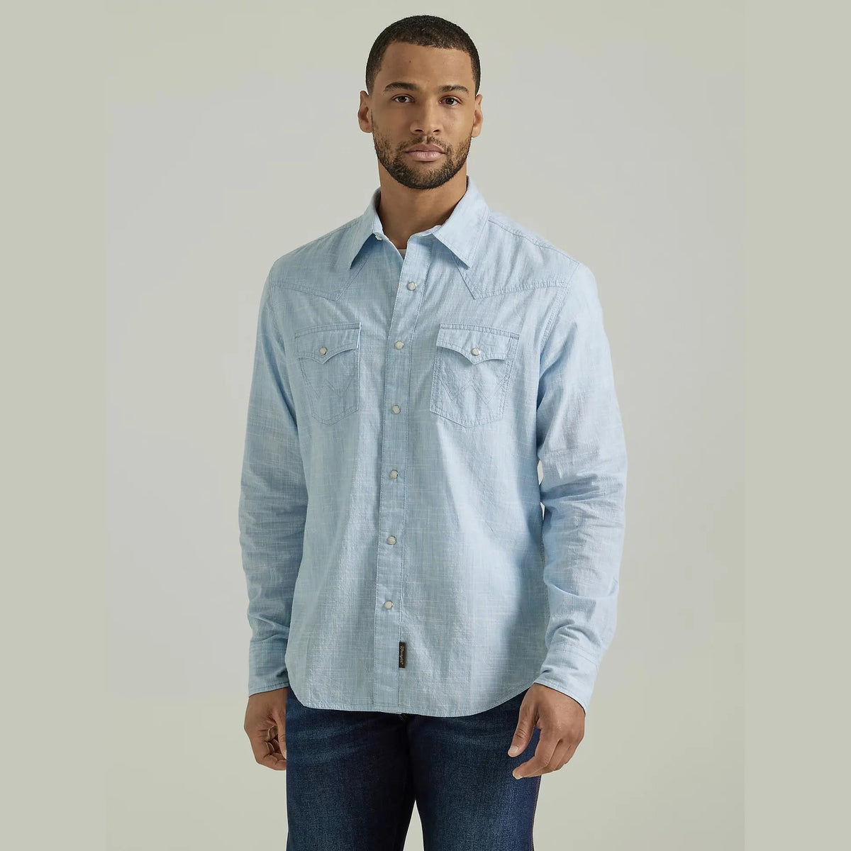 WRANGLER MENS RETRO PREMIUM WESTERN SNAP SHIRT - BLUE WEAVE