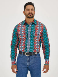 WRANGLER MENS CHECOTAH WESTERN SNAP PRINT SHIRT