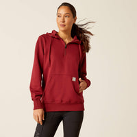 ARIAT WOMENS REBAR SKILL SET 1/2 ZIP HOODIE - CABERNET