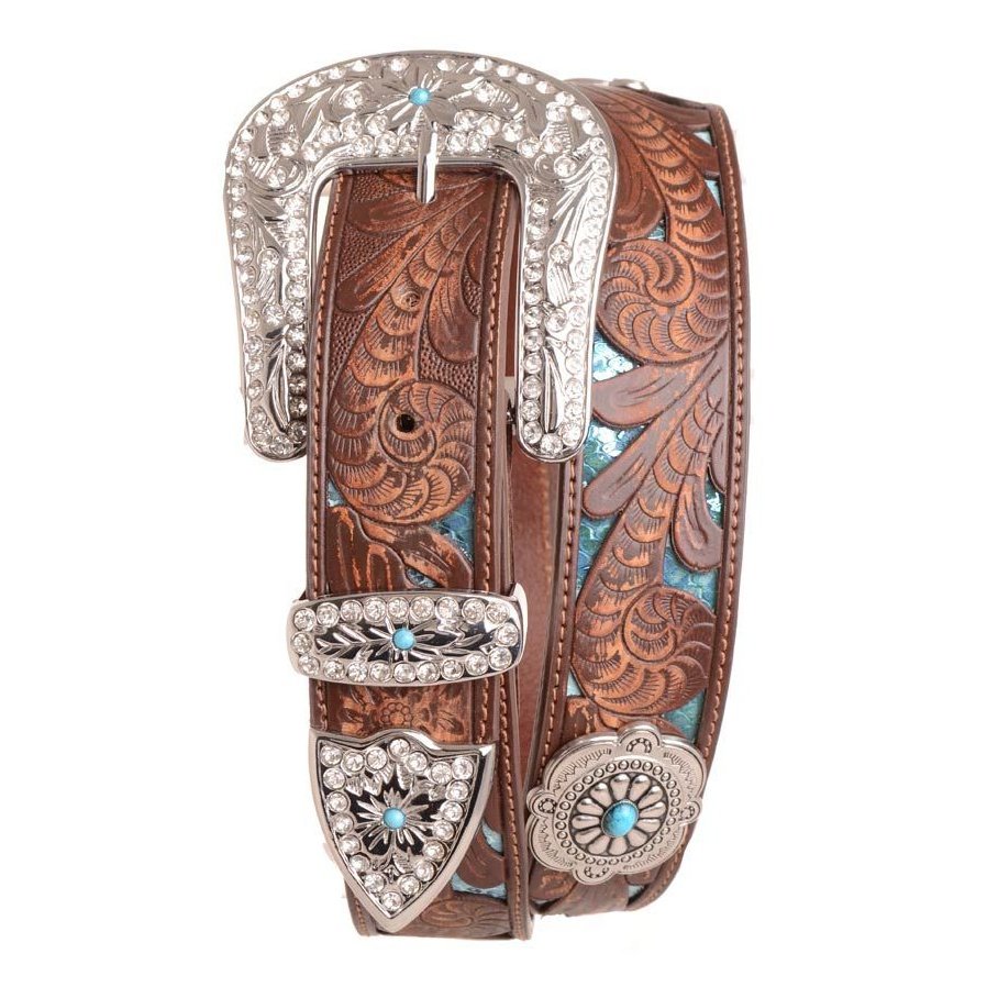 EMBOSSED CONCHO LEATHER BELT