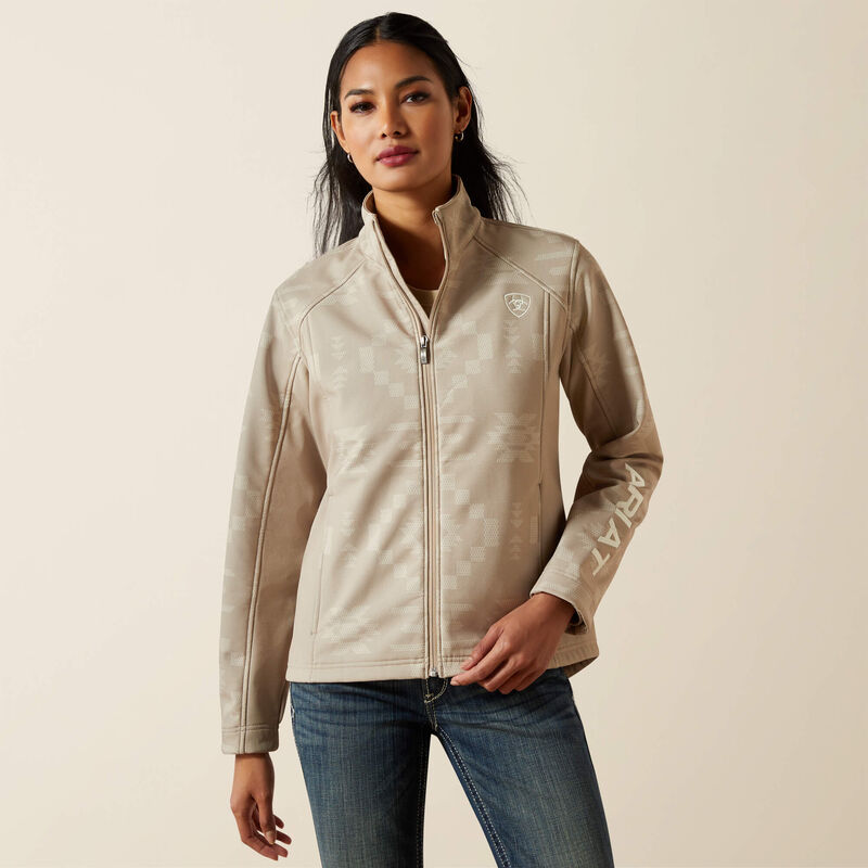 ARIAT WOMENS LOGO SOFTSHELL PRINT JACKET - SOUTHWEST CROSS STITCH