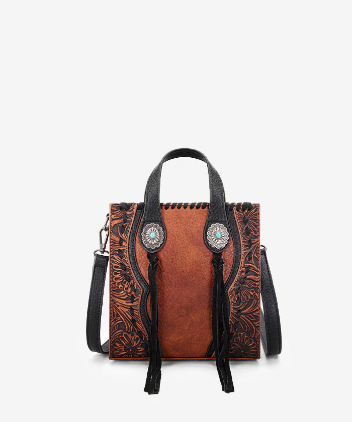 TRINITY RANCH FLORAL TOOLED CONCHO TOTE BAG