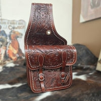 Leather Saddle Bags -  Dark Oil Floral with Studs