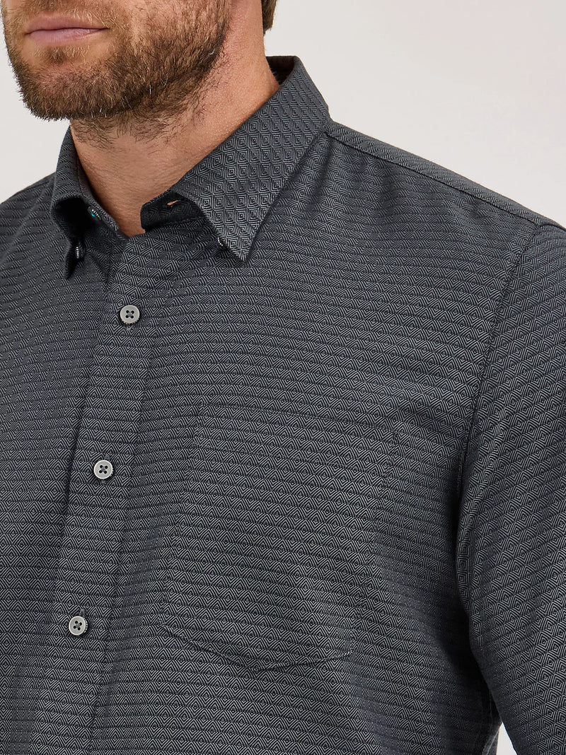 WRANGLER MENS CODY JOHNSON BUTTON DOWN SHIRT - BLACK SHADOW