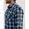 WRANGLER MENS LOGO BUTTON DOWN SHIRT - BLACK OCEAN PLAID