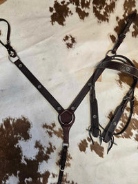 BASKET WEAVER FLOWER CONCHO HEADSTALL & BREAST COLLAR SET