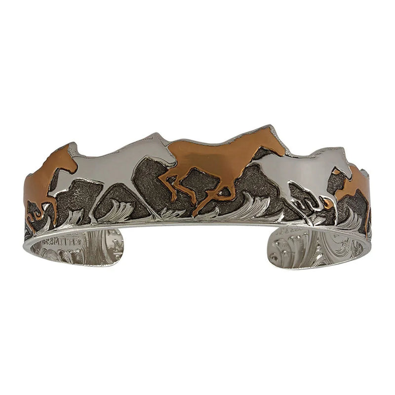 MONTANA SILVERSMITHS CURIO FINISH HORSES OF A DIFFERENT COLOR CUFF BRACELET