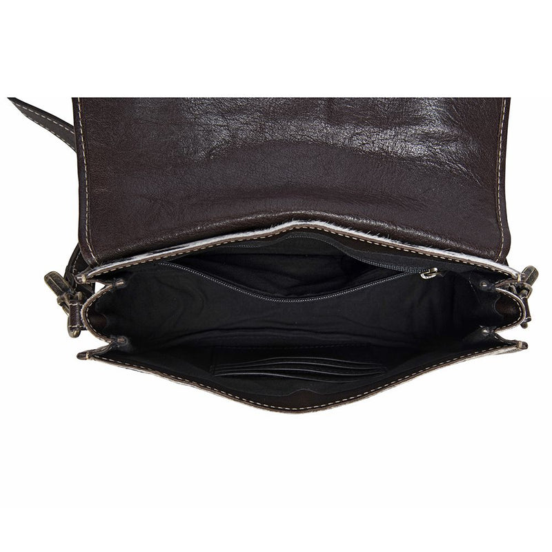 MYRA ANGUS RIDGE LEATHER & HAIRON BAG IN DARK HAIR ON HIDE