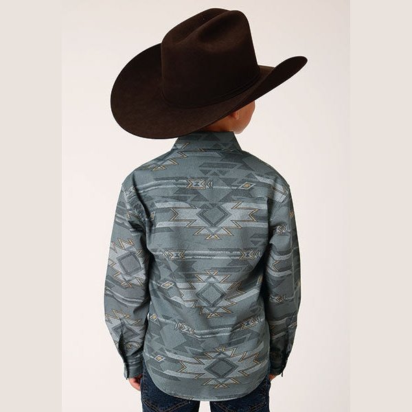 ROPER BOYS GREY FOG AZTEC WESTERN SHIRT