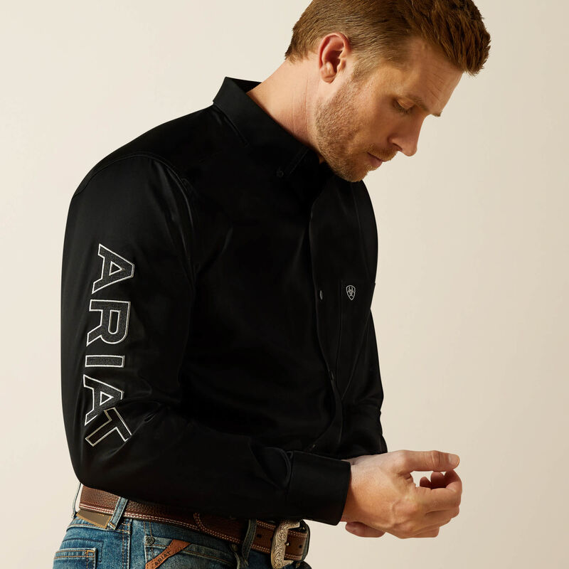 ARIAT MENS TEAM LOGO TWILL FITTED SHIRT - BLACK
