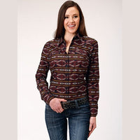 ROPER WOMENS RED AZTEC HORIZONTAL STRIPE WESTERN SHIRT