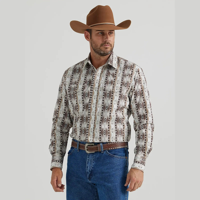 WRANGLER MENS CHECOTAH SNAP WESTERN SHIRT - SAND