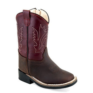 OLD WEST INFANT WESTERN BOOT - BURGUNDY WITH ZIPPER