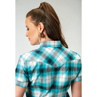 ROPER WOMENS SHORT SLEEVE STRETCH WESTERN SHIRT - BLUE TURQ