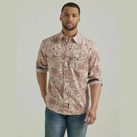 WRANGLER MENS RETRO WESTERN SNAP SHIRT - PEACH PAISLEY