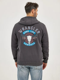 WRANGLER MENS LONG LIVE COWBOYS HOODIE - WORN GREY
