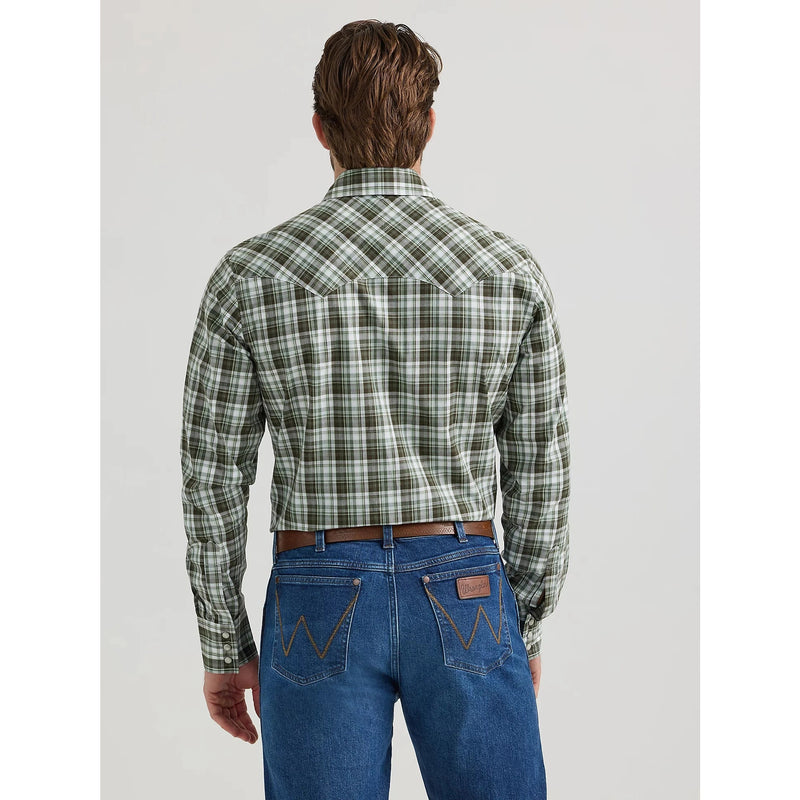 WRANGLER MENS RETRO SNAP WESTERN SHIRT - PINE GREEN