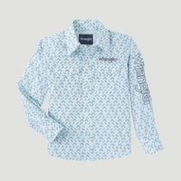 WRANGLER BOYS LOGO SNAP SHIRT - AQUA PRINT