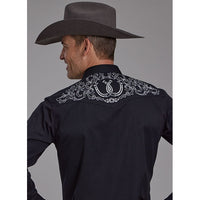 ROPER MENS EMBROIDERED WESTERN SHIRT - BLACK