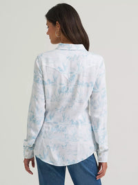 WRANGLER WOMENS COUNTRY TOILE WESTERN SLIM SNAP SHIRT - WHITE