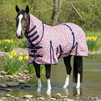 Nordic Star Special Edition Mesh Fly Sheet With Neck & Belly - Dusty Rose Floral with Navy Binding