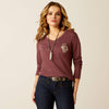 ARIAT WOMENS FINE BOOTS AND DENIM LONG SLEEVE TEE - MAROON HEATHER