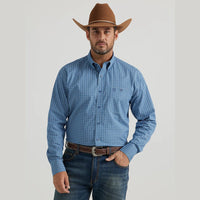 WRANGLER MENS GEORGE STRAIGHT BUTTONE DOWN SHIRT - BLUE CHAIN