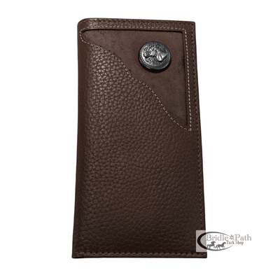 Portefeuille long à deux volets en cuir véritable Western pour homme - Coins ornés d'un concho à motif cheval en relief