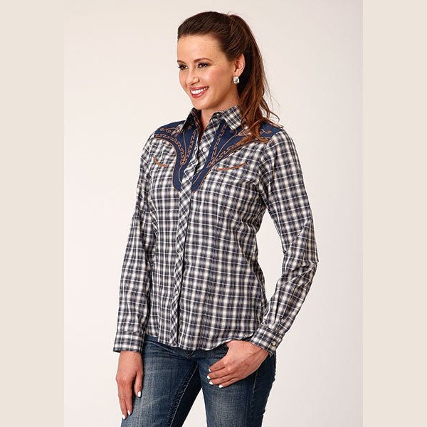 ROPER WOMENS FANCY YOKE PLAID WESTERN SHIRT