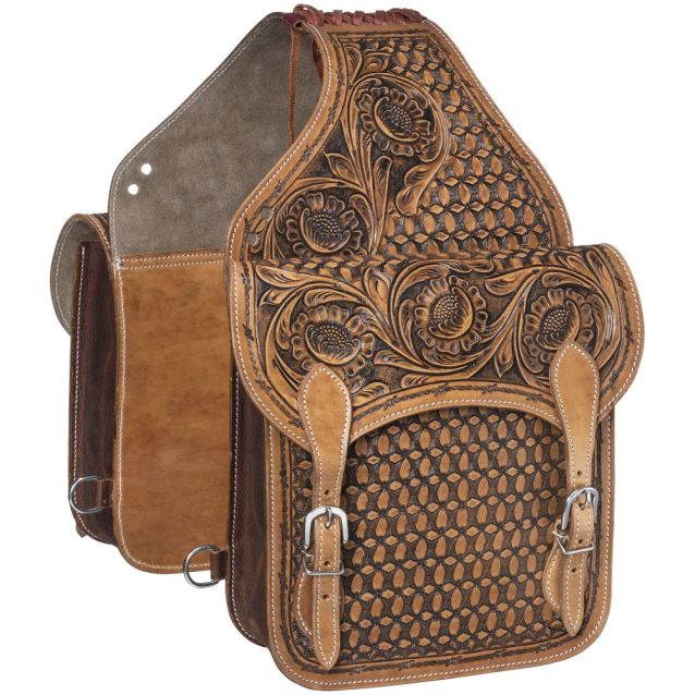 TOUGH 1 FLORAL AND BARBWIRE TOOLED SADDLE BAG
