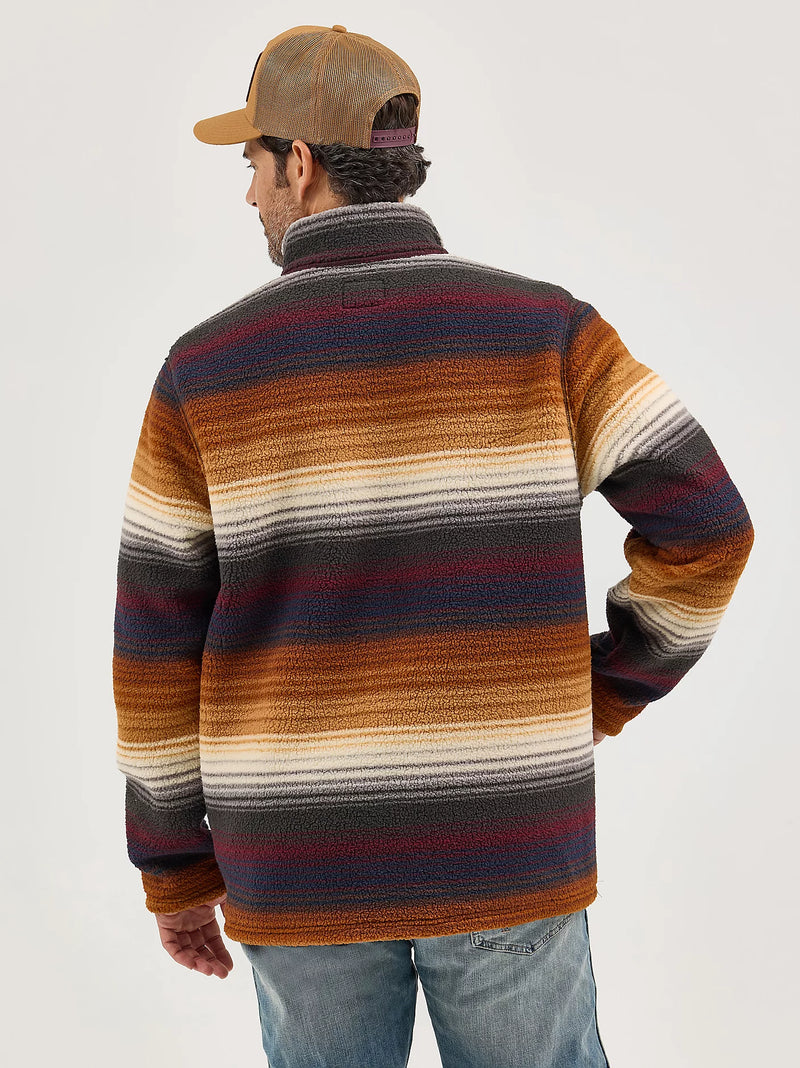 WRANGLER MENS STRIPED QUARTER ZIP SHERPA PULLOVER