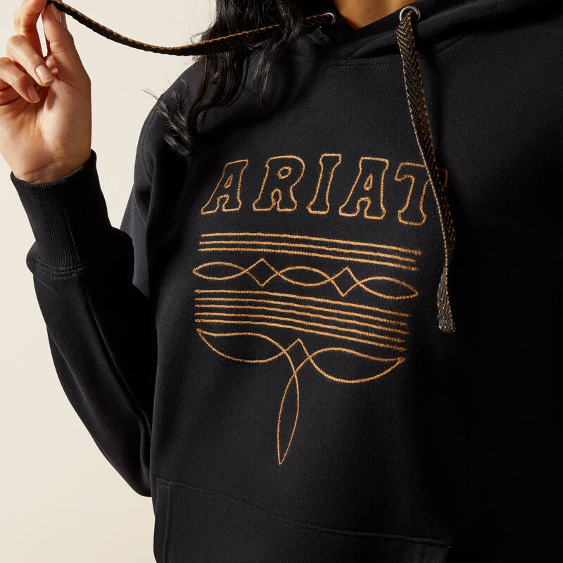 ARIAT WOMENS BOOTED LOGO HOODIE - BLACK