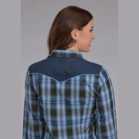 ROPER WOMENS FANCY APPLIQUE BLUE PLAID SHIRT