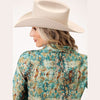 ROPER WOMENS POLY TEAL SNAKE PRINT WESTERN SHIRT