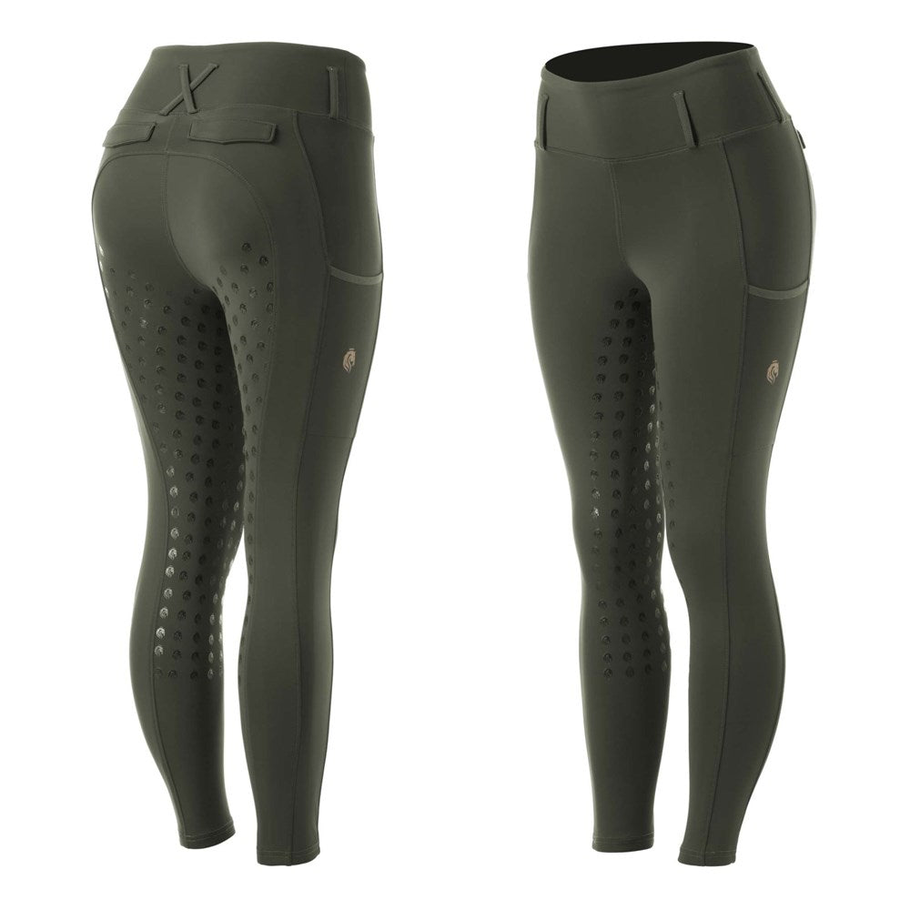 EQUINAVIA INGO WOMENS FUSION FULL GRIP TIGHTS - OLIVE