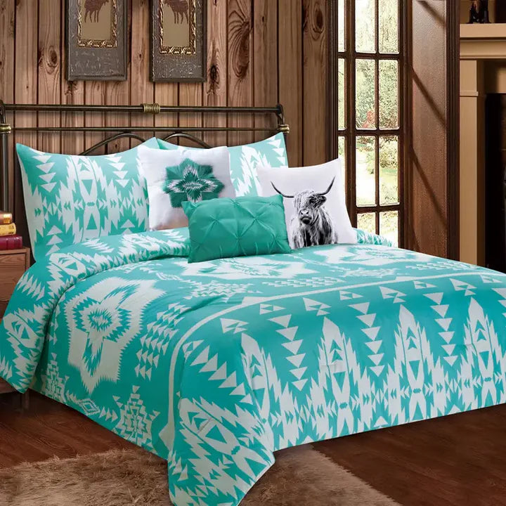 WESTERN LINEN COMFORTER SET - TURQUOISE