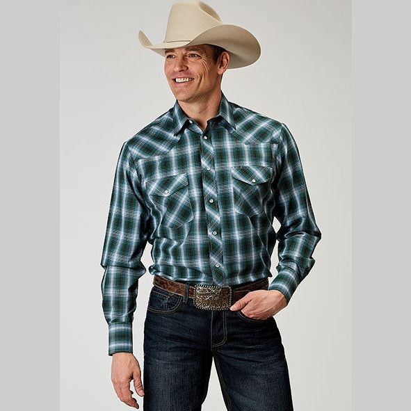 ROPER MENS OCEAN PLAID WESTERN SHIRT - TALL