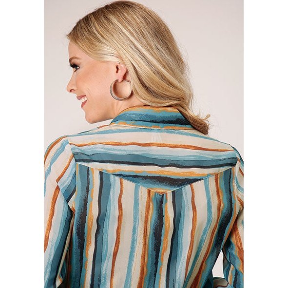 ROPER WOMENS WATERCOLOR STRIPE WESTERN SHIRT