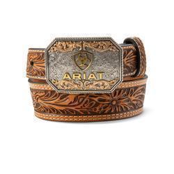 Ariat Boys Belt 1 1/2" - 1 1/4" Floral Embossed Tan