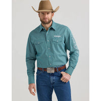 WRANLGER MENS LOGO WESTERN SHIRT - TEAL